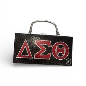 Black Crystal Delta Sigma Theta Clutch with Red Greek Letters